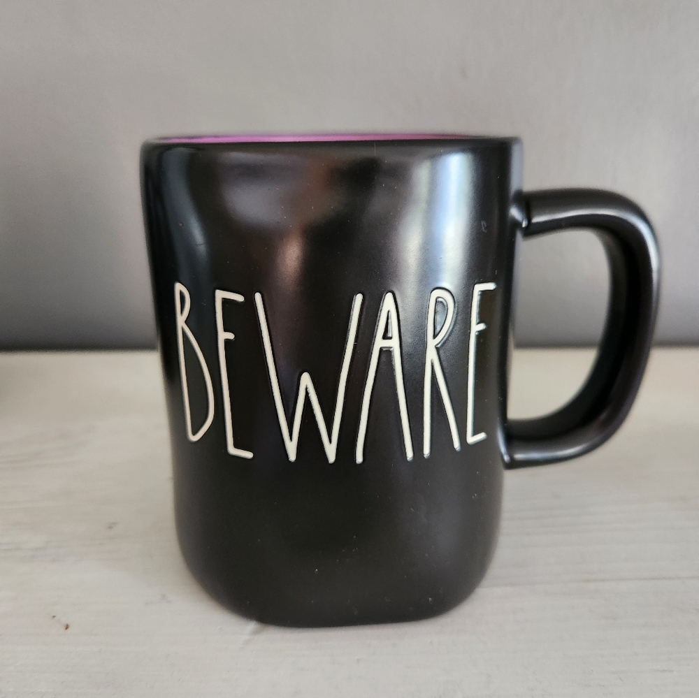 Brand new black and purple Beware Rae Dunn mug